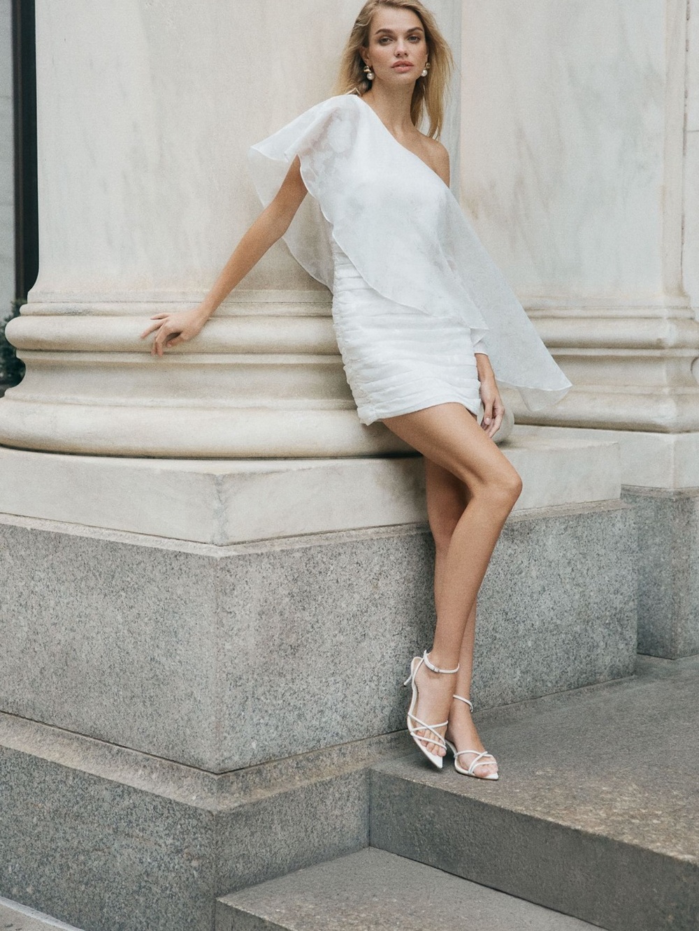 Ronny Kobo Collection One-Shoulder White Mini Dress